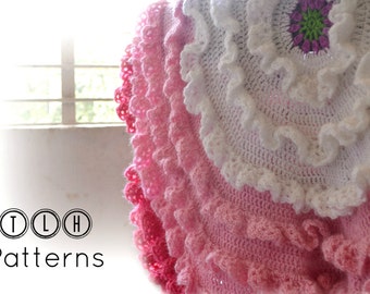 crochet blanket pattern, crochet baby blanket pattern, crochet afghan, circular blanket pattern, round ruffles blanket, Pattern No. 51