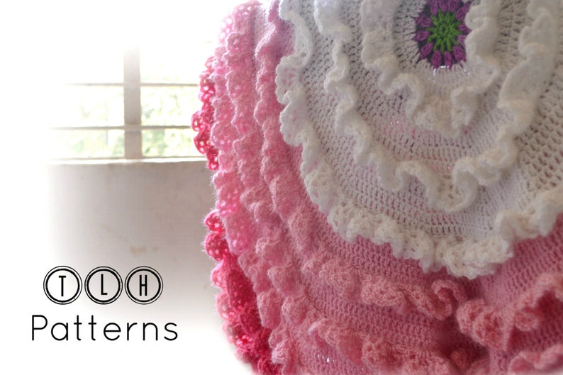 crochet blanket pattern, crochet baby blanket pattern, crochet afghan, circular blanket pattern, round ruffles blanket, Pattern No. 51 image 1