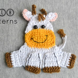 Crochet applique pattern, farm animal applique, crochet cow applique pattern, pattern no. 63 image 2