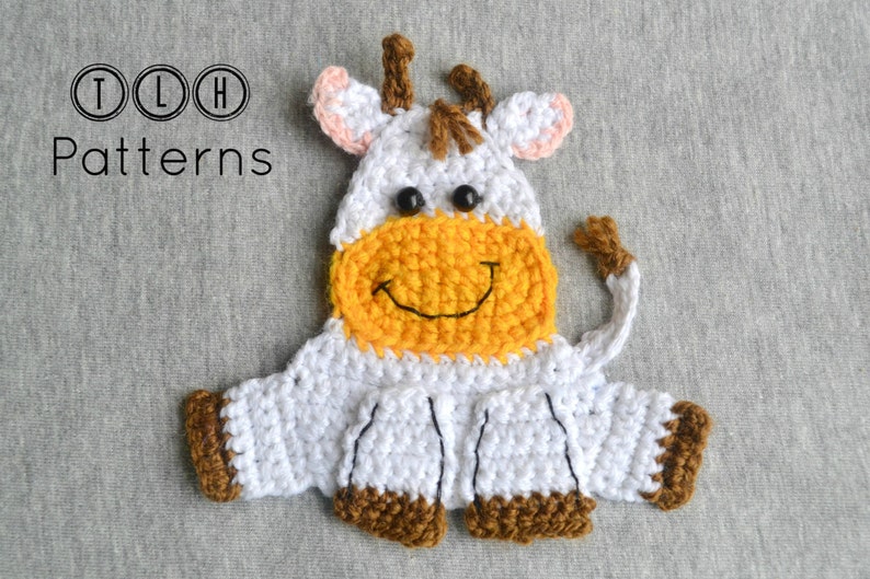 Crochet applique pattern, farm animal applique, crochet cow applique pattern, pattern no. 63 image 2