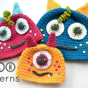 Crochet monster hat pattern, crochet hat pattern, baby hat pattern, monster hat, 6 sizes newborn to adult, Pattern No. 35 image 1