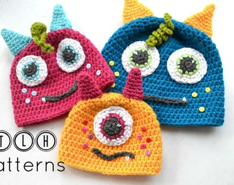 Crochet monster hat pattern, crochet hat pattern, baby hat pattern, monster hat, 6 sizes- newborn to adult, Pattern No. 35