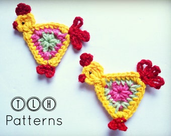 Crochet applique pattern, crochet animal applique, crochet rooster applique, Pattern No. 19