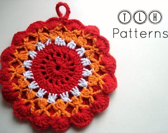 Crochet potholder pattern, crochet mandala, Flame of the forest, Pattern No. 1