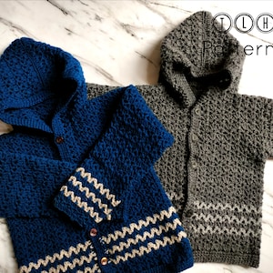 Gehaakt truipatroon, kinderhoodiepatroon, gehaakt vest met capuchon voor kinderen, trui met capuchon, Dylan-hoodie - 5 maten: 6 maanden tot 8 jaar