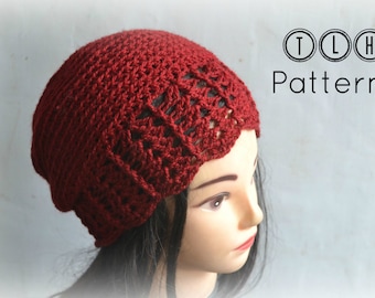 Crochet slouchy hat pattern, slouchy beanie pattern, crochet slouchy beanie with shell trim, teen and adult size, Pattern No. 34