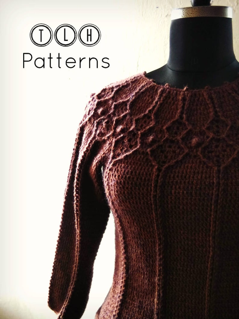 Crochet pullover pattern, crochet sweater pattern, crochet women pattern, adult 5 sizes, cable yoke pullover pattern no 106 image 3