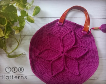 Crochet bag with textured flower, crochet flower handbag pattern, handbag with textured flower