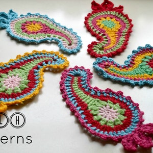 Crochet paisley pattern, crochet applique pattern, crochet paisley, pattern No. 39