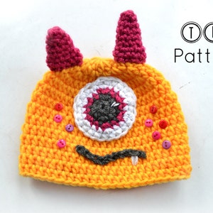 Crochet monster hat pattern, crochet hat pattern, baby hat pattern, monster hat, 6 sizes newborn to adult, Pattern No. 35 image 2