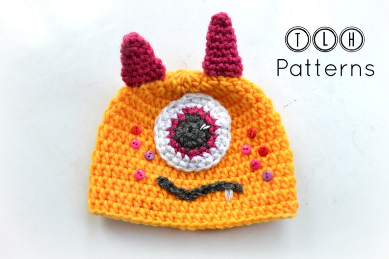 Crochet monster hat pattern, crochet hat pattern, baby hat pattern, monster hat, 6 sizes newborn to adult, Pattern No. 35 image 2