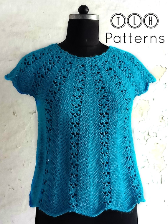 Crochet top pattern, crochet blouse, crochet pullover sweater, Madelyn top, adult 2 sizes, small/medium and medium/large, pattern no 119