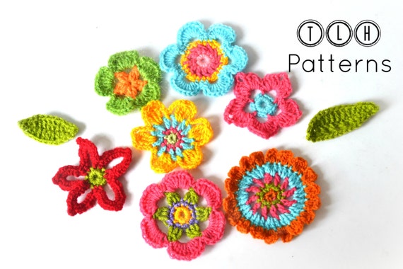 Crochet Multi layered Flower Applique in Off White with leaves