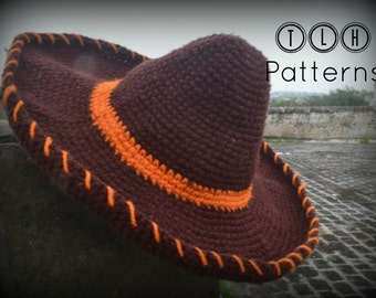 Crochet hat pattern, crochet Mexican hat, crochet sombrero, crochet Mexican Sombrero, 3 sizes - baby, child and adult, Pattern No. 44