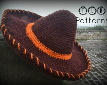 Crochet hat pattern, crochet Mexican hat, crochet sombrero, crochet Mexican Sombrero, 3 sizes - baby, child and adult, Pattern No. 44