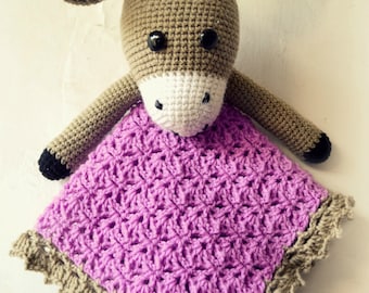 Crochet lovey pattern, crochet security blanket, donkey security blanket, donkey lovey pattern, pattern no. 104