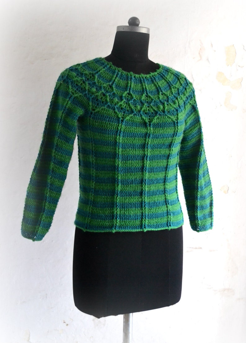 Crochet pullover pattern, crochet sweater pattern, crochet women pattern, adult 5 sizes, cable yoke pullover pattern no 106 image 7