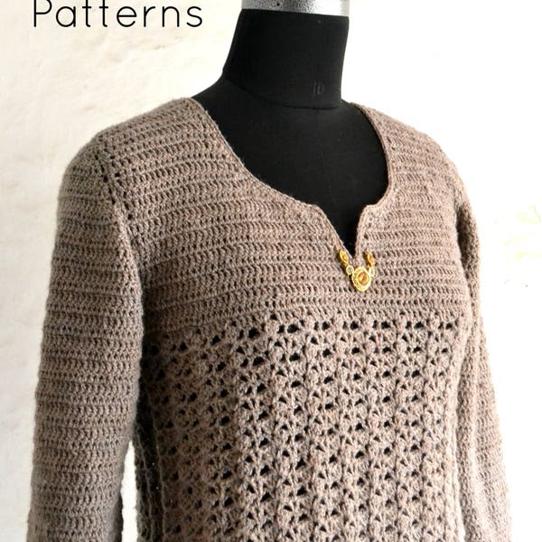 Crochet tunic pattern, crochet adult tunic top, crochet women sweater, crochet top pattern, Ashley tunic - pattern no. 93