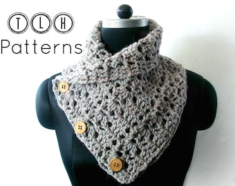 Crochet cowl pattern, chunky neck warmer pattern, crochet cowl with button, crochet scarf cowl, Chunky cowl, Pattern No. 30