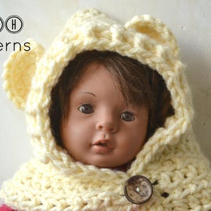 Crochet hooded cowl pattern, crochet hood with rabbit and bear ears, hooded cowl with ears, 5 sizes 6 months to adult, pattern no 90 image 4
