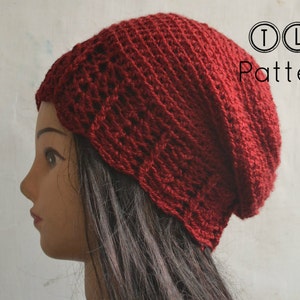 Crochet hat pattern, crochet slouchy beanie, crochet beanie pattern. Slouchy beanie with shell trim, adult size, Pattern No. 34