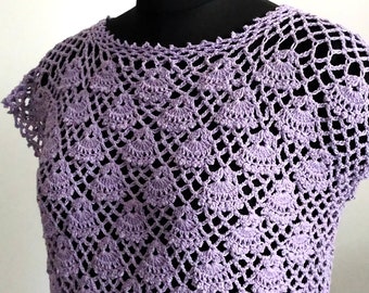 Crochet top pattern, women's summer top, openwork crochet top, crochet tee pattern, lace crochet blouse, Lavender bells top, 5 adult sizes