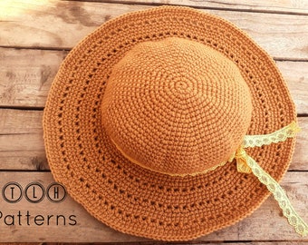 Crochet hat pattern, crochet beach hat, womens sun hat pattern, crochet summer hat adult size