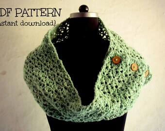 Crochet pattern, crochet neckwarmer cowl pattern, crochet scarf pattern, cowl with button, Honeydew button up scarf, Pattern No. 32