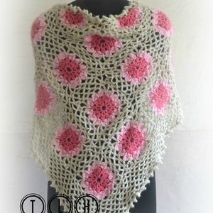 Crochet pattern, crochet shawl pattern, crochet triangle shawl, triangle shawl pattern, lacy loops and flowers shawl, Pattern no. 59