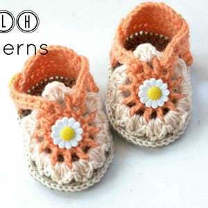 Crochet sandals pattern, crochet baby sandals, baby slippers, Flora baby sandals - 2 sizes - 3 to 6 and 6-12 months, Pattern No. 88