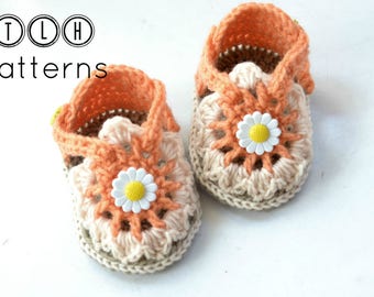 Crochet sandals pattern, crochet baby sandals, baby slippers, Flora baby sandals - 2 sizes - 3 to 6 and 6-12 months, Pattern No. 88