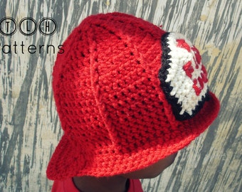 Crochet firefighter hat pattern, Crochet fireman hat, crochet fireman costume hat, 3 sizes - baby, child and adult, Pattern No. 7