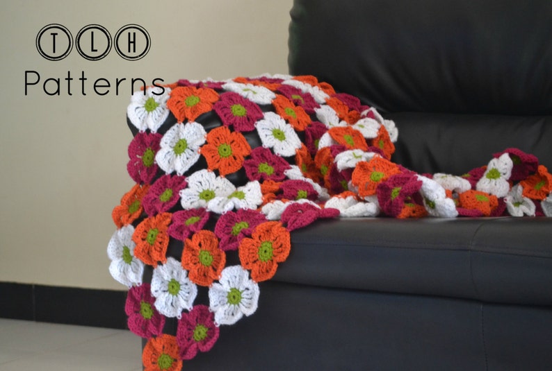 Crochet baby blanket pattern, crochet afghan pattern, crochet flower blanket, Tropical blooms baby blanket, pattern no. 74 image 4