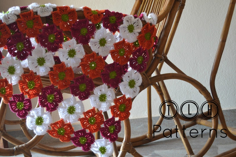 Crochet baby blanket pattern, crochet afghan pattern, crochet flower blanket, Tropical blooms baby blanket, pattern no. 74 image 3