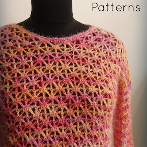 Crochet pullover pattern, crochet womens jumper, crochet sweater pattern, ladies sweater, sparkling stars pullover - 4 sizes, S, M, L and XL