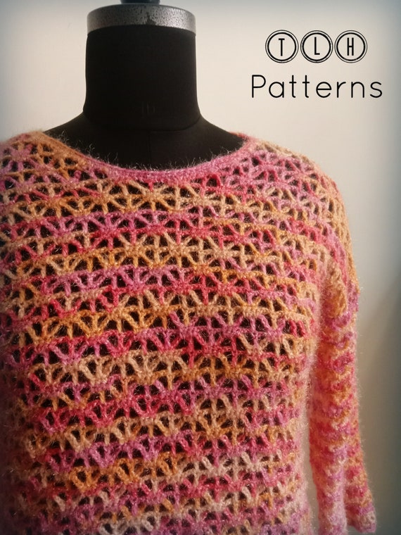 Crochet pullover pattern, crochet womens jumper, crochet sweater pattern, ladies sweater, sparkling stars pullover - 4 sizes, S, M, L and XL