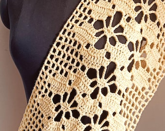 Easy filet crochet scarf, crochet table runner pattern, crochet pattern in English with chart, Begonia scarf
