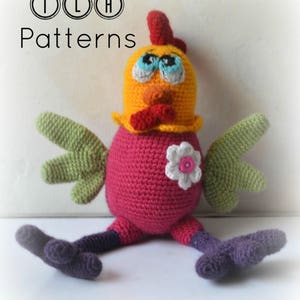 Amigurumi rooster pattern, crochet rooster, amigurumi chicken pattern, colorful crochet chicken toy pattern, funky rooster, pattern no. 110