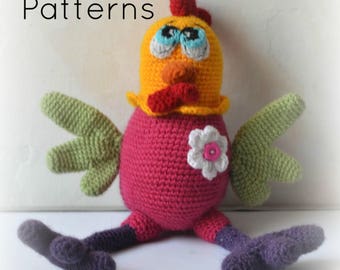 Amigurumi rooster pattern, crochet rooster, amigurumi chicken pattern, colorful crochet chicken toy pattern, funky rooster, pattern no. 110