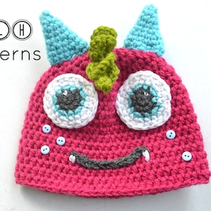 Crochet monster hat pattern, crochet hat pattern, baby hat pattern, monster hat, 6 sizes newborn to adult, Pattern No. 35 image 5