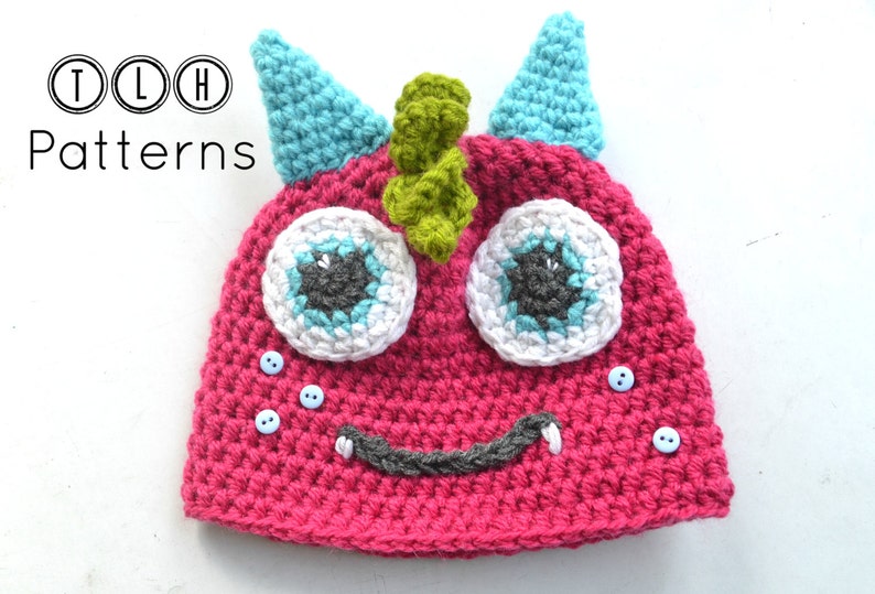 Crochet monster hat pattern, crochet hat pattern, baby hat pattern, monster hat, 6 sizes newborn to adult, Pattern No. 35 image 5