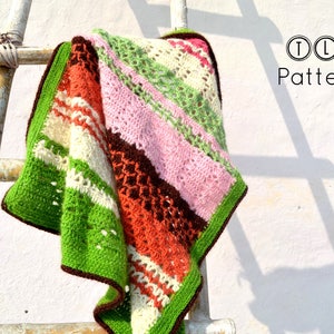 Crochet baby blanket pattern, crochet afghan pattern, crochet throw, sampler striped baby blanket, pattern no. 107