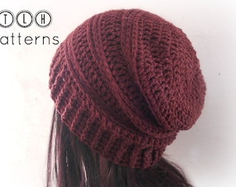 CROCHET PATTERN, slouchy hat pattern, crochet slouchy beanie pattern, Chocolate Slouchy hat, adult size, Pattern No. 36