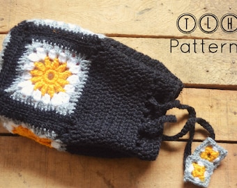 Crochet bag pattern, crochet drawstring bag, Granny drawstring bag, Pattern No. 8
