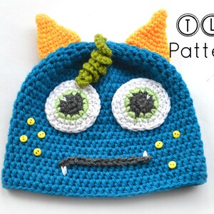 Crochet monster hat pattern, crochet hat pattern, baby hat pattern, monster hat, 6 sizes newborn to adult, Pattern No. 35 image 4