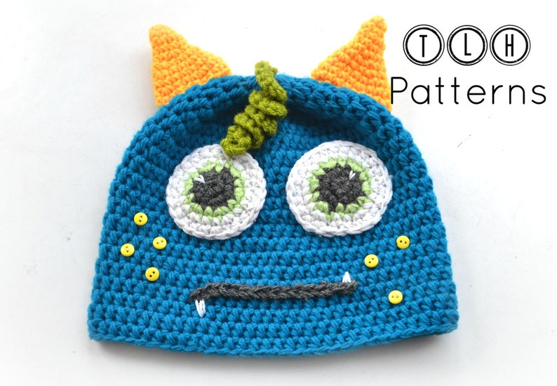 Crochet monster hat pattern, crochet hat pattern, baby hat pattern, monster hat, 6 sizes newborn to adult, Pattern No. 35 image 4