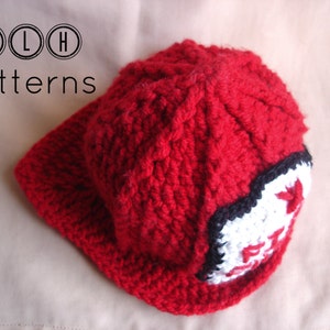 May include: Red crocheted hat with a black and white patch that says "Fire Dept."