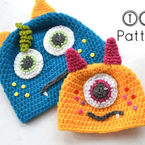 Crochet monster hat pattern, crochet hat pattern, baby hat pattern, monster hat, 6 sizes newborn to adult, Pattern No. 35 image 3