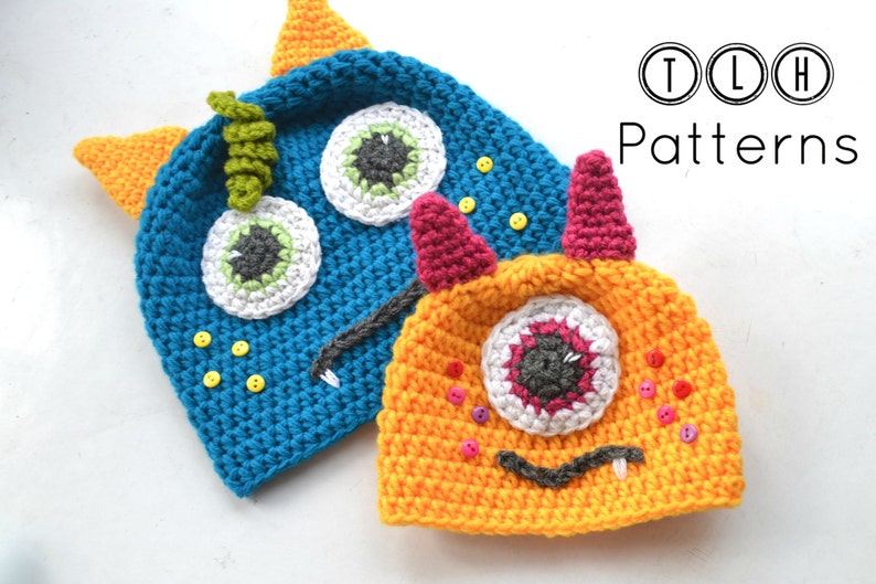Crochet monster hat pattern, crochet hat pattern, baby hat pattern, monster hat, 6 sizes newborn to adult, Pattern No. 35 image 3