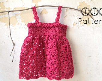 Patroon gehaakt babyjurkje, 3-6 maanden, 6-12 maanden en 1-2 jaar - roze jurkje, patroon nr. 70